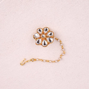 Choko Floral Kundan Maangtikka for Girls & Kids - Gold Tone with Clear Stone Detail - Kids Jewellery