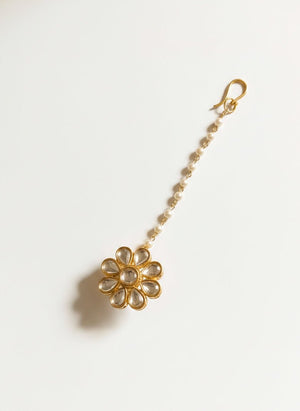 Choko Floral Kundan Maangtikka for Girls & Kids - Gold Tone with Clear Stone Detail - Kids Jewellery