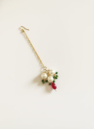 Choko Floral Kundan Maangtikka for Girls & Kids - Red & Green Mirror Detail - Kids Jewellery