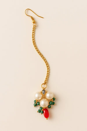 Choko Floral Kundan Maangtikka for Girls & Kids - Red & Green Mirror Detail - Kids Jewellery