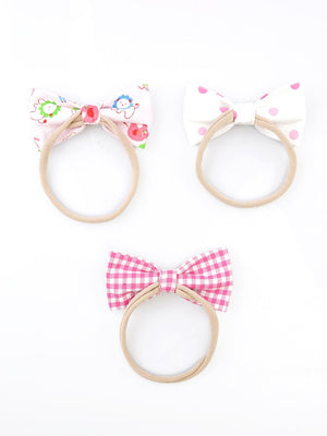 CHOKO Floral Print Hair - ties - Pink and White Cotton Bows - Set of Three - 235CHK02