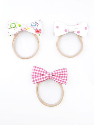 CHOKO Floral Print Hair - ties - Pink and White Cotton Bows - Set of Three - 235CHK02
