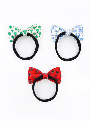 CHOKO Floral Print Hair - ties set - Vibrant Cotton Bow Hair Bands - Set of Three - 235CHK01