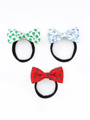 CHOKO Floral Print Hair - ties set - Vibrant Cotton Bow Hair Bands - Set of Three - 235CHK01
