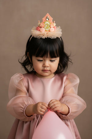Choko Girls 2nd Birthday Crown Hair Band - Peach Gold Floral Tulle | Party Hair Accessory - Gift Hair Accessories