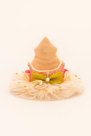 Choko Girls 2nd Birthday Crown Hair Band - Peach Gold Floral Tulle | Party Hair Accessory - Gift Hair Accessories