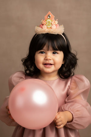Choko Girls 2nd Birthday Crown Hair Band - Peach Gold Floral Tulle | Party Hair Accessory - Gift Hair Accessories