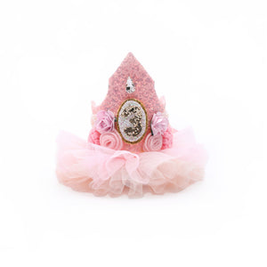 Choko Girls 3rd Birthday Crown Hair Clip - Pink Glitter Tulle | Kids Party Hair Accessory - Gift Hair Accessories