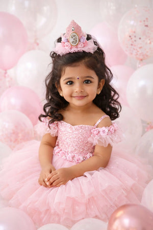 Choko Girls 3rd Birthday Crown Hair Clip - Pink Glitter Tulle | Kids Party Hair Accessory - Gift Hair Accessories