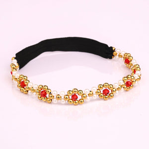 CHOKO Girls Beaded Headband with Golden Beads & Red Crystal Flowers - Red & Gold | Kids Accessory - Hair Accessories