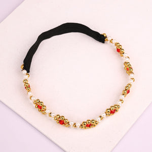 CHOKO Girls Beaded Headband with Golden Beads & Red Crystal Flowers - Red & Gold | Kids Accessory - Hair Accessories