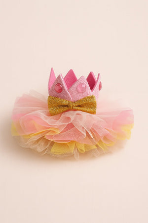 Choko Girls Birthday Crown Hair Clip - Pink with Jewels & Gold Bow | Kids Party Hair Accessory - Gift Hair Accessories