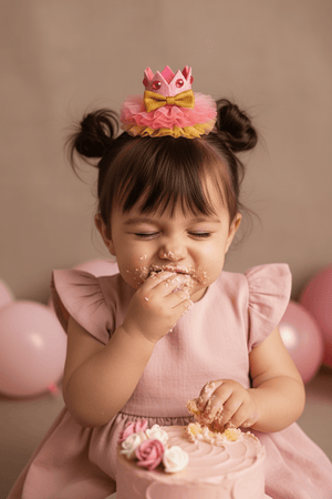 Choko Girls Birthday Crown Hair Clip - Pink with Jewels & Gold Bow | Kids Party Hair Accessory - Gift Hair Accessories