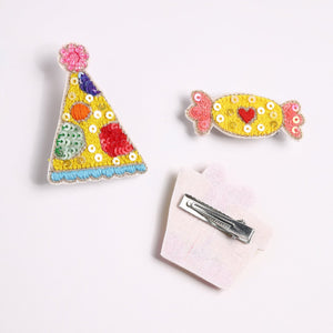 Choko Girls Birthday Hairclips Set of 3 - Hat Candy Gift Box | Kids Party Accessories - Gift Hair Accessories