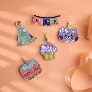 Choko Girls Birthday Hairclips Set of 5 - Cake Cupcake Hat Cat Banner | Kids Party Clips - Gift Hair Accessories
