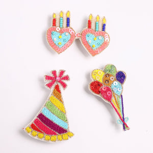 Choko Girls Birthday Party Hair Clips Set of 3 - Balloon Hat Candle | Kids Party Clips - Gift Hair Accessories