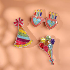 Choko Girls Birthday Party Hair Clips Set of 3 - Balloon Hat Candle | Kids Party Clips - Gift Hair Accessories