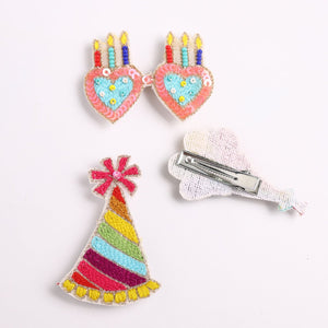 Choko Girls Birthday Party Hair Clips Set of 3 - Balloon Hat Candle | Kids Party Clips - Gift Hair Accessories