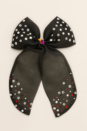 Choko Girls Black Organza Bow Alligator Clip With Halloween Theme For Festive Parties - Hair Accessories