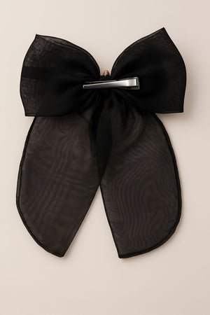 Choko Girls Black Organza Bow Alligator Clip With Halloween Theme For Festive Parties - Hair Accessories
