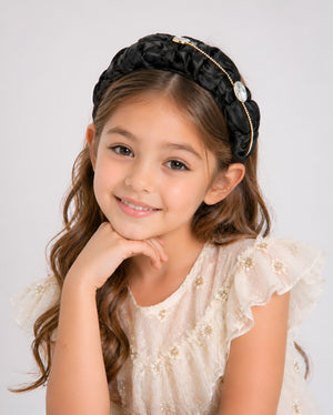 Choko Girls Black Ruched Satin Hairband With Crystal Chain For Everyday Versatile Styling - Hair Accessories