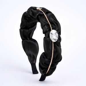 Choko Girls Black Ruched Satin Hairband With Crystal Chain For Everyday Versatile Styling - Hair Accessories