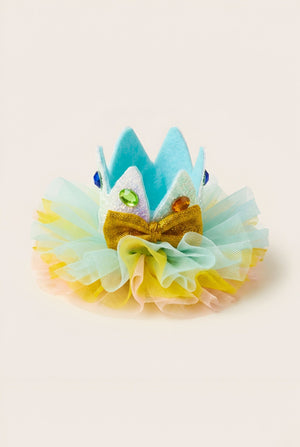 Choko Girls Blue Crown Hair Clip With Gold Metallic Bow Accent For Birthday Parties - Gift Hair Accessories