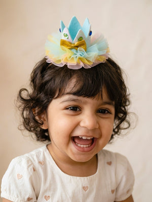 Choko Girls Blue Crown Hair Clip With Gold Metallic Bow Accent For Birthday Parties - Gift Hair Accessories