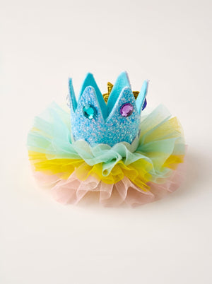 Choko Girls Blue Crown Hair Clip With Gold Metallic Bow Accent For Birthday Parties - Gift Hair Accessories