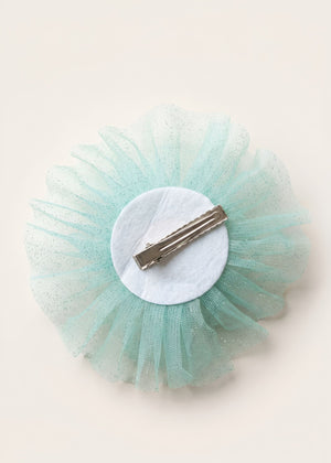 Choko Girls Blue Shimmering Tulle Crown Hair Clip With Central Pink Jewel For Parties - Gift Hair Accessories