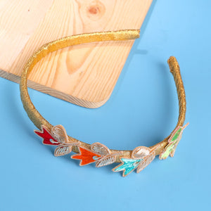 CHOKO Girls Embroidered Headband with Multicolour Threads & Gold Base - Golden - Ethnic Kids Accessory - Hair Accessories