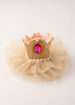 Choko Girls Gold Glitter Crown Hair Clip With Pink Gemstone For Birthday Celebrations - Gift Hair Accessories