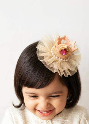 Choko Girls Gold Glitter Crown Hair Clip With Pink Gemstone For Birthday Celebrations - Gift Hair Accessories