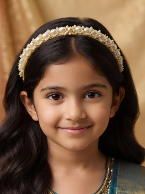 Choko Girls Gold Pearl Hairband for Festive Wear - Hair Accessories