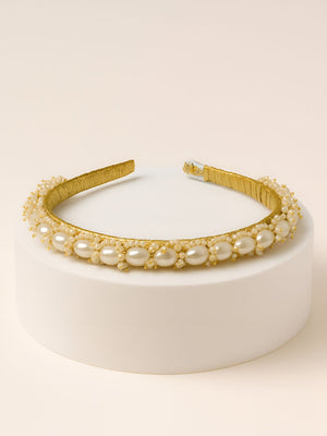 Choko Girls Gold Pearl Hairband for Festive Wear - Hair Accessories