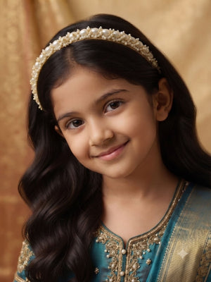Choko Girls Gold Pearl Hairband for Festive Wear - Hair Accessories
