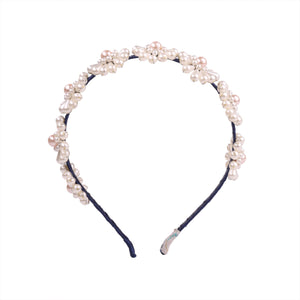 Choko Girls Hair Band with Pearl Floral Embellishments â€“ Party Look â€“ Navy Blue - Hair Accessories