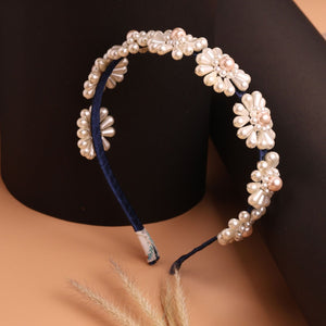 Choko Girls Hair Band with Pearl Floral Embellishments â€“ Party Look â€“ Navy Blue - Hair Accessories