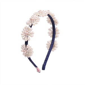 Choko Girls Hair Band with Pearl Floral Embellishments â€“ Party Look â€“ Navy Blue - Hair Accessories