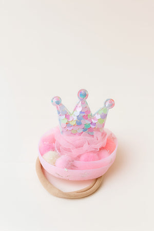 Choko Girls Pink Confetti Crown Headband With Soft Elastic For Birthday Celebrations - Hair Accessories
