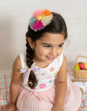 Choko Girls Pink Fascinator Hair Clip With Smiley Heart Accent For Daily Casual Wear - Hair Accessories