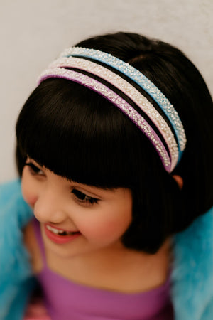Choko Girls Pink Pack Of 3 Beaded Satin Hairbands Set For Daily Casual School Outfits - Hair Accessories