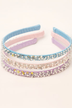Choko Girls Pink Pack Of 3 Beaded Satin Hairbands Set For Daily Casual School Outfits - Hair Accessories