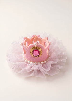 Choko Girls Pink Pearl Bordered Crown Hair Clip With Gold Trim For Birthday Outfits - Gift Hair Accessories
