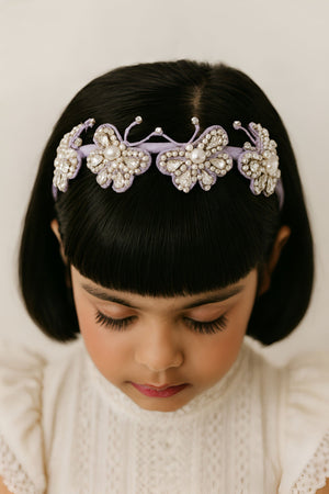 Choko Girls Purple Butterfly Hairband With Pearl Accents For Elegant Weekend Styling - Hair Accessories