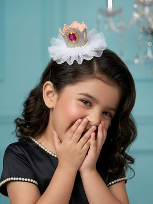 Choko Girls Silver Glitter Crown Hair Clip With Pink Gemstone For Holiday Celebrations - Gift Hair Accessories