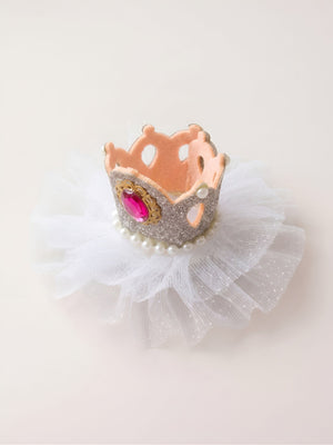 Choko Girls Silver Glitter Crown Hair Clip With Pink Gemstone For Holiday Celebrations - Gift Hair Accessories