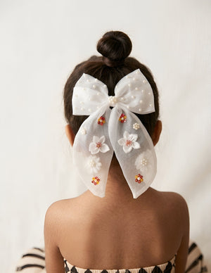Choko Girls White Organza Bow Hair Clip - Hair Accessories
