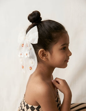 Choko Girls White Organza Bow Hair Clip - Hair Accessories