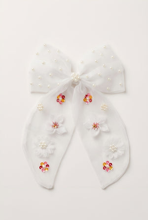 Choko Girls White Organza Bow Hair Clip - Hair Accessories